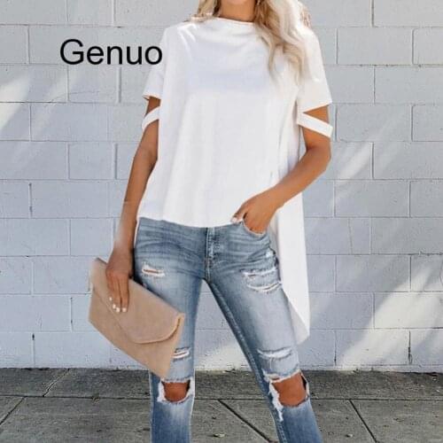 Solid Women T-shirt Summer Round Neck Top Irregular Short Sleeve T Shirt Women Casual Tops Tee Female Vintage Tee Streetwear