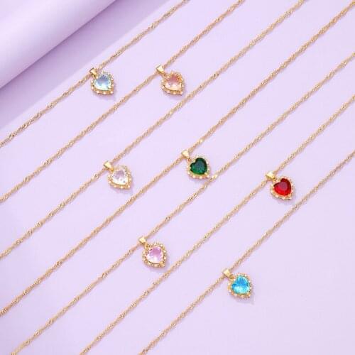 Origin Summer Cute Colorful Crystal Sparkly Rhinestone Love Heart Pendant Necklace for Women Ladies Twist Chain Necklace Jewelry