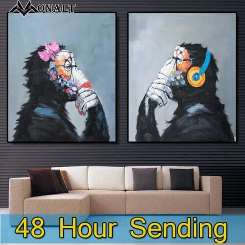 Abstract Art Poster A pair Gorilla Hand Painted oil painting HD Room Decoration Picture Nordic Wall Art Animal Canvas Painting