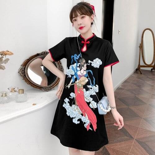 Real Shot Summer New Large Size Chinese Style Cheongsam Loose Slim Fat Sister Dress