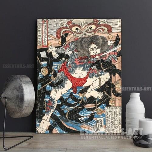 Rori Hakucho Chojun Ukiyoe Samurai Canvas Wall Art Painting Decor Bedroom study Living kid Room Home Decoration Prints