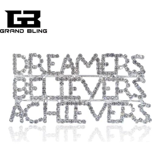 Hand-made Unique Personality of Rhinestone Word Pin"DREAMERS BELIEVERS ACHIEVERS" Brooch Pins