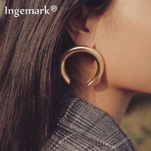 Ingemark Punk Gold Color Big Hoop Earring Statement Simple Half Moon Crescent Thick Tube Circle Earring 2020 Ear Jewelry
