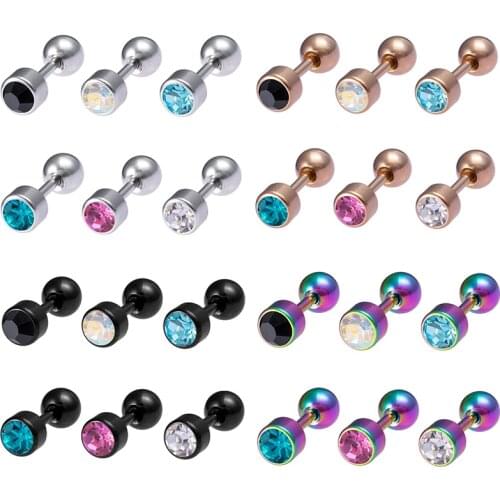 2pcs Crystal CZ Gem Cartilage Ear Stud Barbell Stainless Steel Earing Bar Tragus Helix Piercing Oreja for Women Body Jewelry 18G