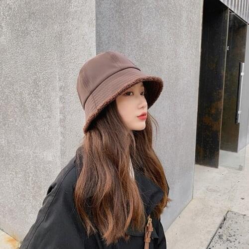 Warm Women Bucket Hat Winter Suede Artificial Fur Thick Warm Plush Female Cap Wool Fleece Fisherman Caps Sunscreen Panama Cap