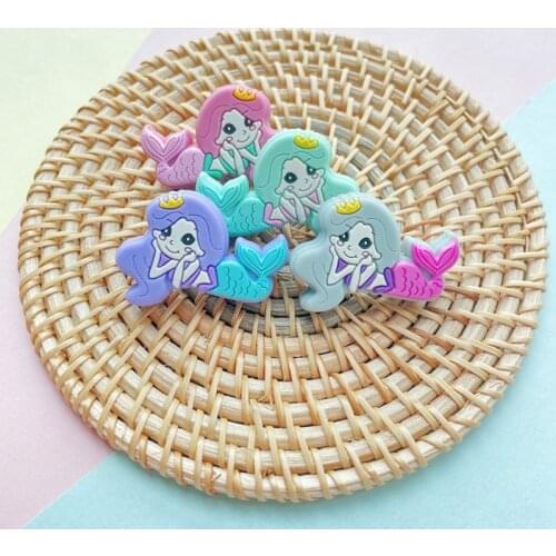 10PCS Silicone Mermaid Beads Baby Chewing Pendant Nursing Sensory Teething Pacifier DIY Necklace Toy Food Grade Beads