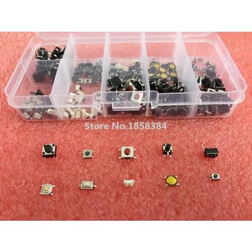 10Types=100pcs/lot Assorted Micro Push Button Tact Switch Reset Mini Leaf Switch SMD DIP 2*4 3*6 4*4 6*6