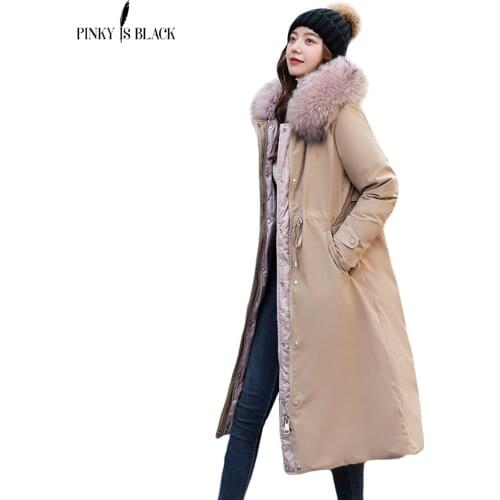 PinkyIsBlack 2021 New Cotton Padded Liner Parkas Fashion Fur Collar Winter Jacket Women Long Hooded Winter Coat Two Sides Wear
