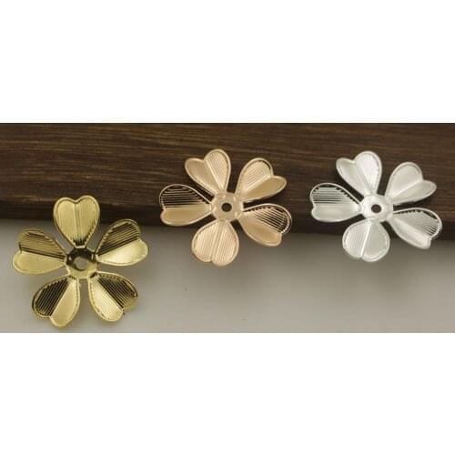 50pcs 5 Petals Leaf Flower Charms Spacer Beads Quality Brass Metal Gold Silver Color DIY Stuffs Bride Hair Jewelry Accessories