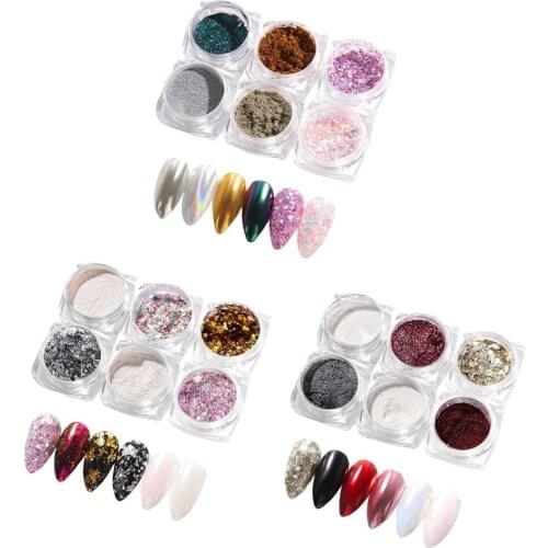 6 Colors Nail Art Glitters Powder Shiny Manicure Sequins Flakes Paillette
