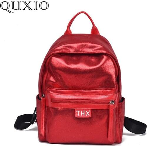 Shining PU Leather Women Backpack New Fashion Ladies Red Travel Bag Large Capacity School Bags For Teenager Mochila Feminina