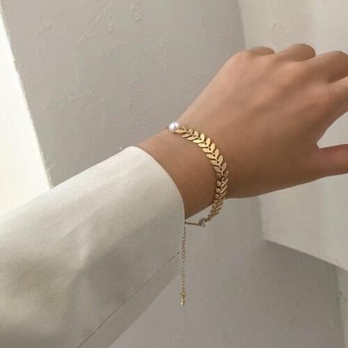 2021 Trend Charm Bracelet For Women Jewelry Luxury Stainless Steel Crystal Pearl Gothic Wheat Ear Anime Gifts For The New Year