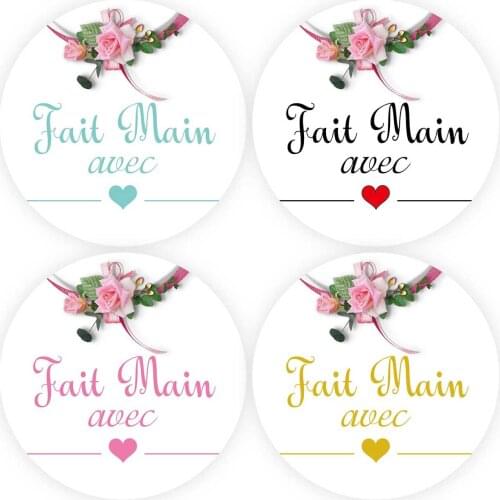 DouxArt 100 Pieces Stickers Fait Main avec Coeur, 40mm Flowers Wedding Party Baptism Communion Decoration Envelope Seals Labels