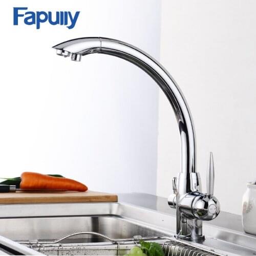 Fapully Cheapest Price Chrome Kitchen Faucet 3 Way Brass Dual Handles Kitchen Tap Water Cold and Hot Water Faucets Mixer 572