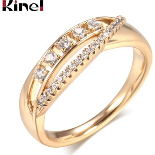 Kinel Women Ring Fashion Jewelry 2021 Natural Zircon Ethnic Bride Wedding Ring Vintage Fine 585 Rose Gold Jewelry