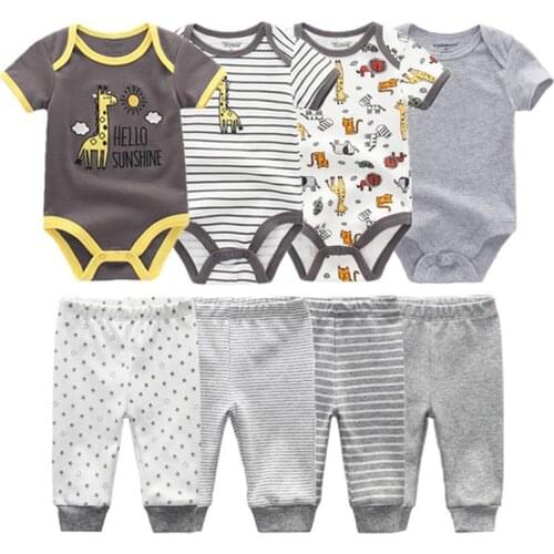 6/8PCS Baby Girl Clothes Cotton Solid Newborn Bodysuits+Pants Unisex Baby Boy Clothes Sets Ropa bebe Short Sleeve Spring