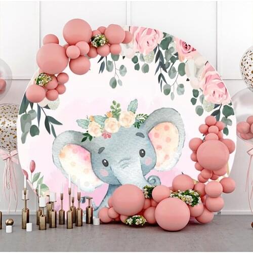Laeacco Baby Shower Pink Princess Background Elephant Flowers Birthday Party Customized Photo Background Photographic Backdrops