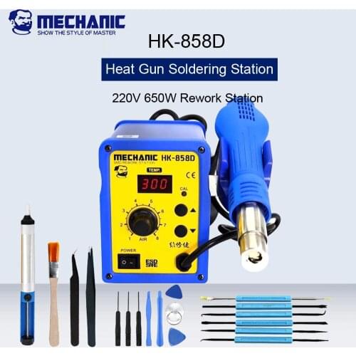 MECHANIC HK-858D 220V 650W Lead-Free Digital Display Hot Air Gun Soldering Station Anti-Static Heat Gun Desoldering Station