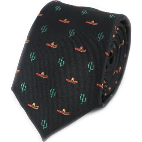 Microfiber Jacquard Sombrero And Cactus Pattern Necktie Green Cactus And Hat Tie Fathers Day Birthday Tie