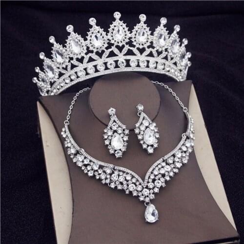 Fashion Crystal Jewelry Sets for Women Bridal Tiaras Earrings Necklaces Wedding Set With Crown Bride Jewelrry Set
