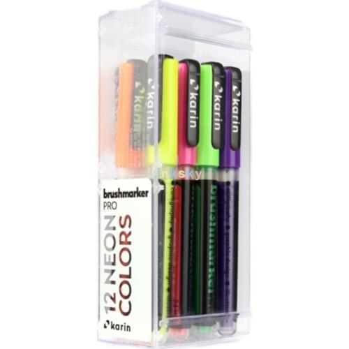 Karin Markers 12 NEON Colors Set,Brushmarker PRO,Soft tip suitable for painting and hand lettering,2.4ml water based paint