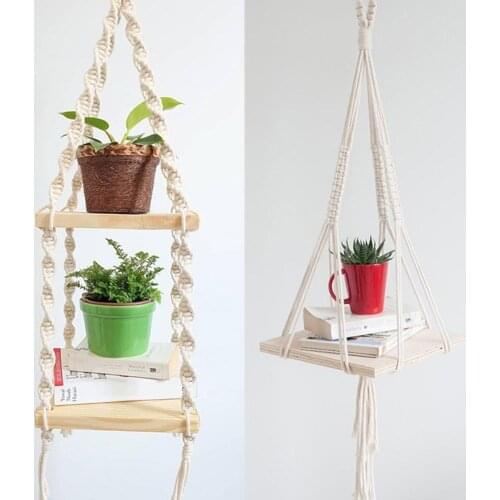 Handmade Cotton Hand Woven Wall Hanging Tapestry Storage Rack Shelf Room Decor Wooden Storage Racks Hanging Decor