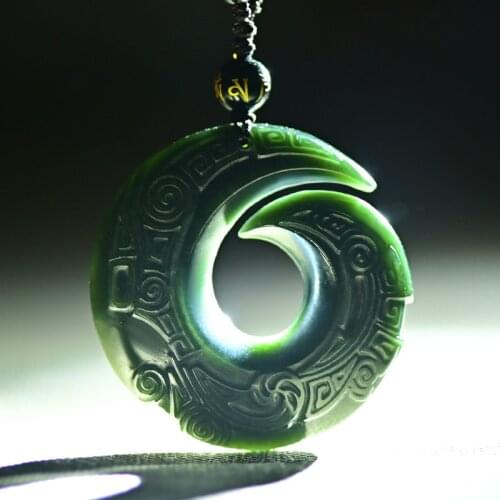Natural Bottle green Jade Bring fortune Amulet Carven ancient Totem Pendant Hanging Necklace Bless