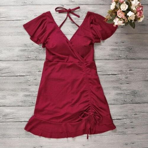 2021 New Women Solid Short Sleeve One Piece Swimwear Push Up Bathing Suit V-Neck Swim Beach Dress Summer Sexy Swimsuit Swimdress