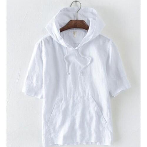 2021 Summer New Mens 100% Linen Shirts Men Short sleeve Hoodie male tops Mens Fashion Casual Breathable Shirt M-3XL