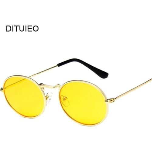 Fashion Women Sunglasses Famous Oval Sun Glasses Female Luxury Brand Metal Round Frames Yellow Small Cheap Eyewear Oculos