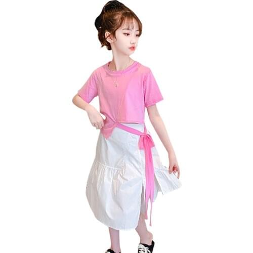 Girls Clothes Solid Tshirt + Skirt Childrens Clothes For Girls Summer Clothes For Girl Casual Style Tracksuit Kids 6 8 10 12 14