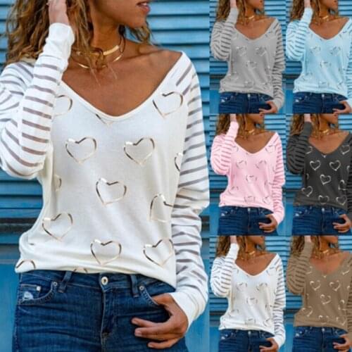 Autumn Elegant Women Floral Print Blouse 2021 Fashion V Neck Patchwork Pullover Tops Casual Mesh Striped Long Sleeve Blusa Mujer