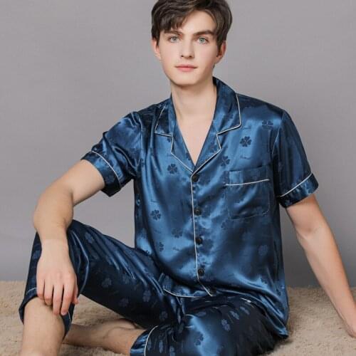 Summer Pajamas For Mens Silk Satin Pajamas Big Size Goods For Home And Comfort Lounge Wear Set Cozy Blue Nightwear For House Men