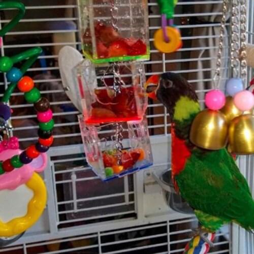 Parrot Bird Boredom Forage Box Hanging Treat Foraging Toy Acrylic Food Feeder D7YB