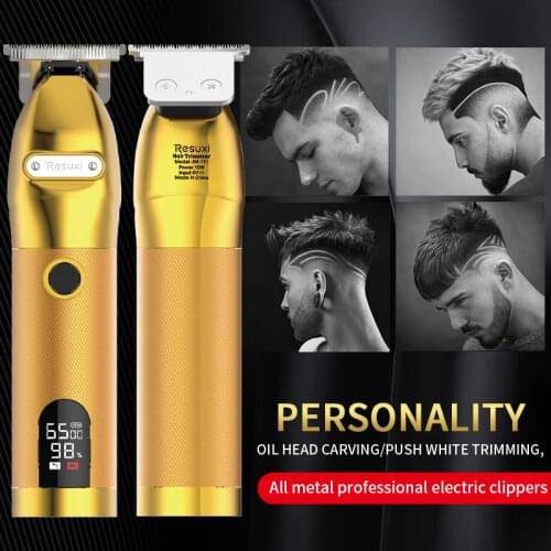 Professional RESUXI-751 USB Charging Hair Trimmer Gold Barber Shop Hair Cut Machine Hair Clipper Hair Styling Tools TSLM1