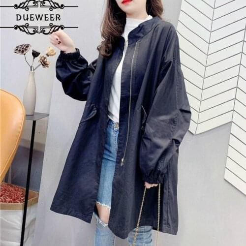 Trench Coats Women Solid Oversize Loose Medium Long Students Trendy Retro Casual Korean Style All-match Female Chic Streetwear