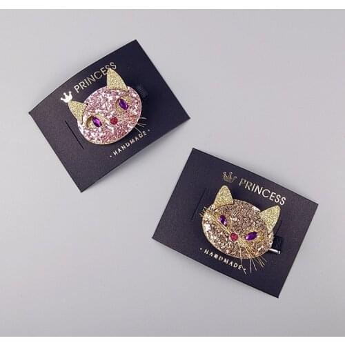 1 PCS New Cartoon Cute Handmade Sequin Cat Girls Hairpins Children Hair Accessories Princess Headwear Kids Hair Clips