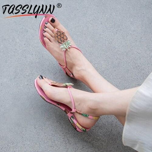 TASSLYNN 2019 Women Sandals Genuine Leather Summer Sweet Low Heels Mixed Colors Sheepskin Luxury Shoes Women Fruits Size 34-43