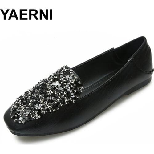 YAERNI 2019 Summer Comfortable Leather Flat Shoes Women Glitter Casual Ladies Bling Boat Shoes Ballerines Femme ChaussurePlates