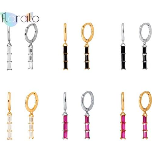 925 Sterling Silver Three color Black/White/Rose Red Zircon Pendant Small Hoop Earrings for Women Minimalist Earings Gift