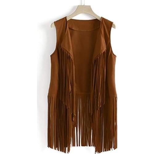 Hot Sale Women Fashion Fringe Vest Vintage Women tassel suede waistcoat is made of faux suede fabric super Waistcoat Jacket