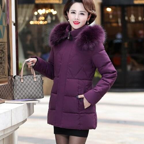 Womens winter coat mom cotton coat new warm cotton coat cotton quilted fur collar coat mom clothes for middle-aged women