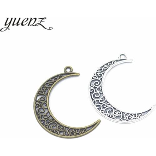 10 pcs vintage Tibetan Silver Plated moon Charms Metal Pendants for Jewelry Making DIY Handmade Craft 41*31 mm L606