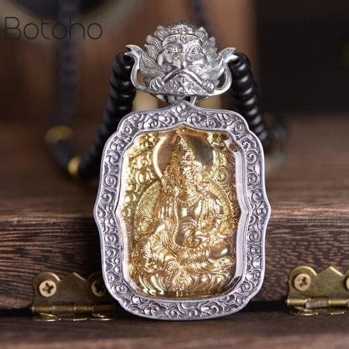 100% 925 Silver Tibetan Yellow Jambhala Buddha Pendant Garuda Pendant Necklace Sterling Wealth Buddha Pendant Good Luck Necklace