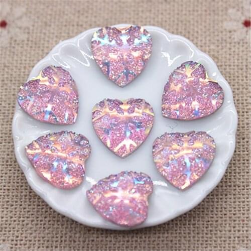 100PCS 12mm Snowflake Surface Light Pink Resin Heart Flatback Cabochon Stone Accessories DIY Home Garden Craft Scrapbooking