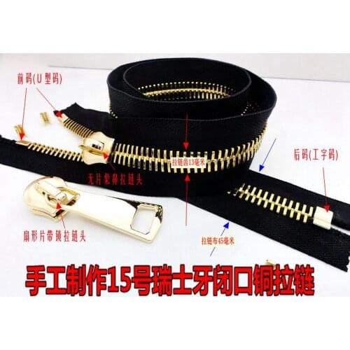 #15 High Grade Quality 100% Close End Copper Zipper Black Tape Gold Teeth 1pcs 50CM Zipper For Repair Sewing Diy Bags Luggage