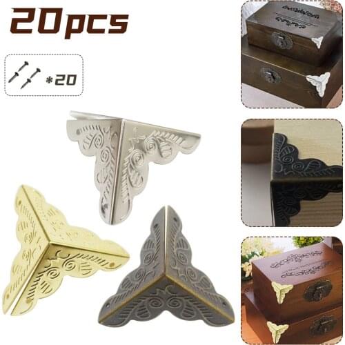 20PC Triangle Rattan Carved Metal Case Wooden Box Edge Safety Guard Bronze Tone Wooden Box Edging Angle Dropshipping