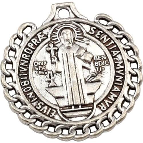 30Pcs Saint St Benedict de Nursia badge medal alloy Charm Pendant Religion DIY Jewelry Fit Pendants Necklace Earring 25.5x26.2mm