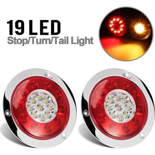 4.3'' Round 19 LED Truck Trailer Lorry Brake Stop Turn Tail Light Side Marker For Car Trucks Vehicles 12V 24V Chrome Ring