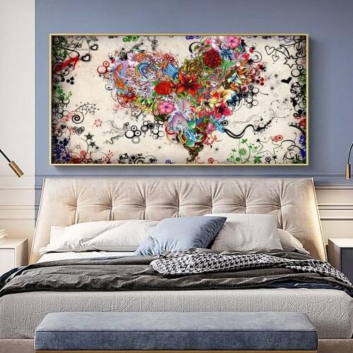 Abstract Colorful Heart Flowers Posters and Prints Wall Art Pictures Love Paintings on Canvas for Living Room Decor